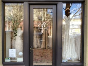 front of blue sky bridal store